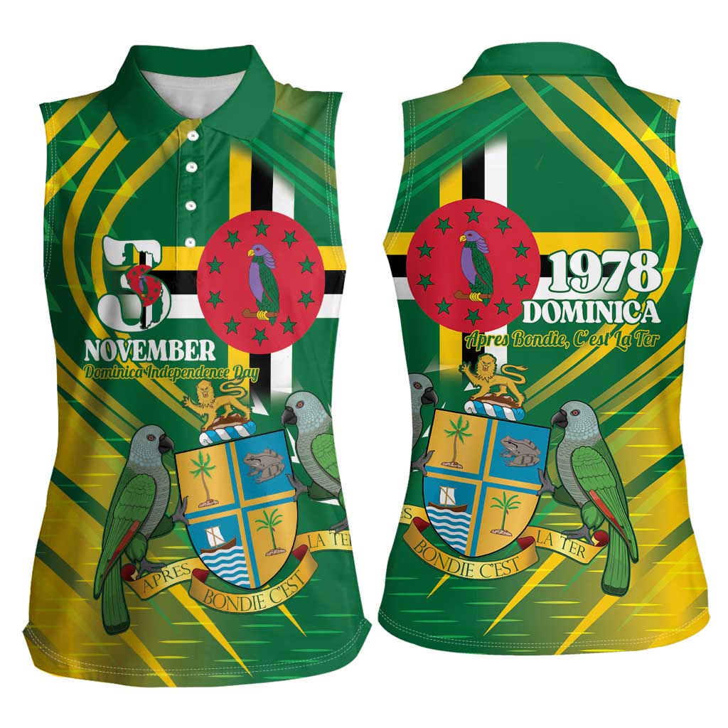 Dominica Independence Day Women Sleeveless Polo Shirt 3 November Coat Of Arms - Wonder Print Shop