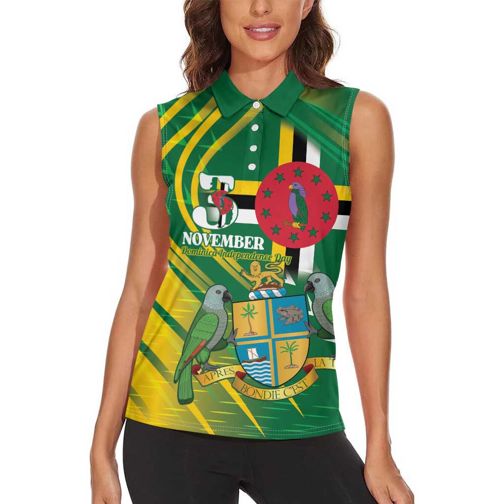 Dominica Independence Day Women Sleeveless Polo Shirt 3 November Coat Of Arms - Wonder Print Shop