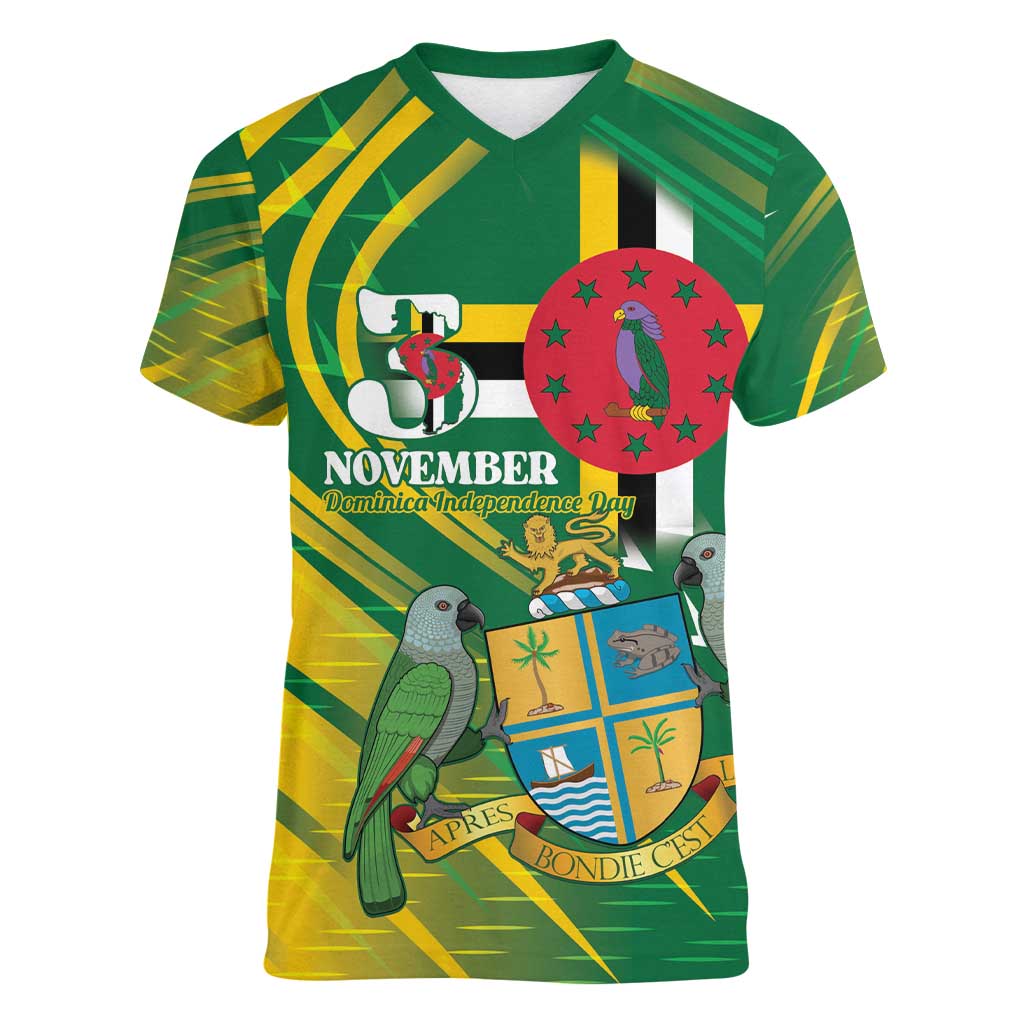 Dominica Independence Day Women V-Neck T-Shirt 3 November Coat Of Arms - Wonder Print Shop