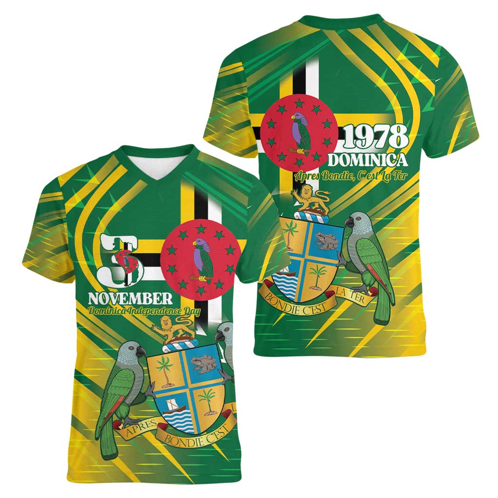 Dominica Independence Day Women V-Neck T-Shirt 3 November Coat Of Arms - Wonder Print Shop