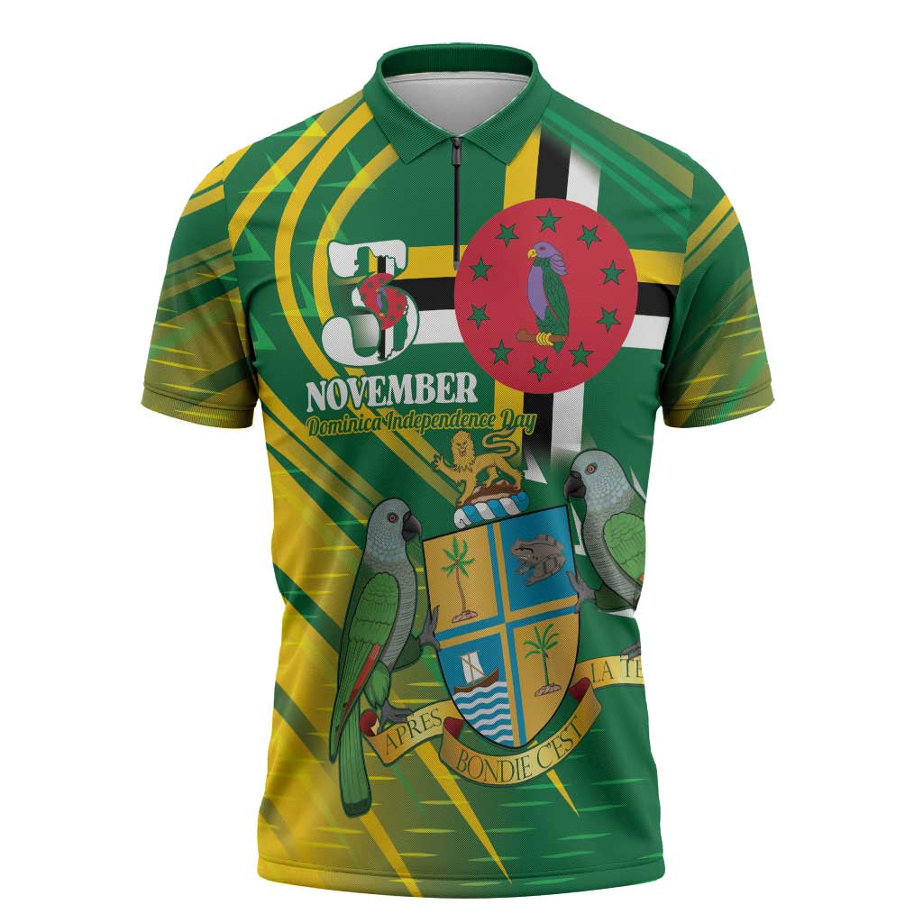 Dominica Independence Day Zipper Polo Shirt 3 November Coat Of Arms - Wonder Print Shop