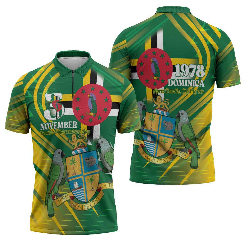 Dominica Independence Day Zipper Polo Shirt 3 November Coat Of Arms - Wonder Print Shop