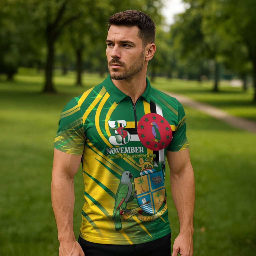 Dominica Independence Day Zipper Polo Shirt 3 November Coat Of Arms - Wonder Print Shop