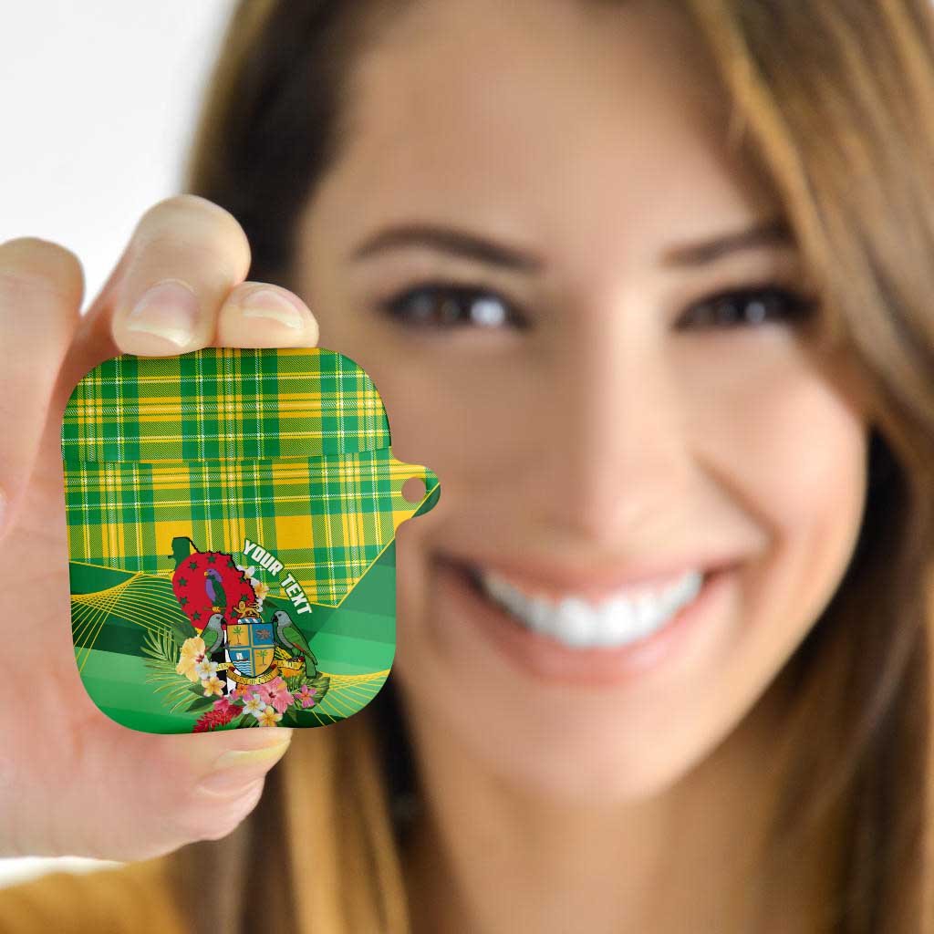 Personalized Dominica Independence Day AirPods Case Map With Coat Of Arms Madras Pattern - Wonder Print Shop