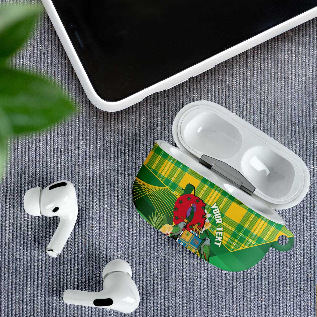 Personalized Dominica Independence Day AirPods Case Map With Coat Of Arms Madras Pattern - Wonder Print Shop