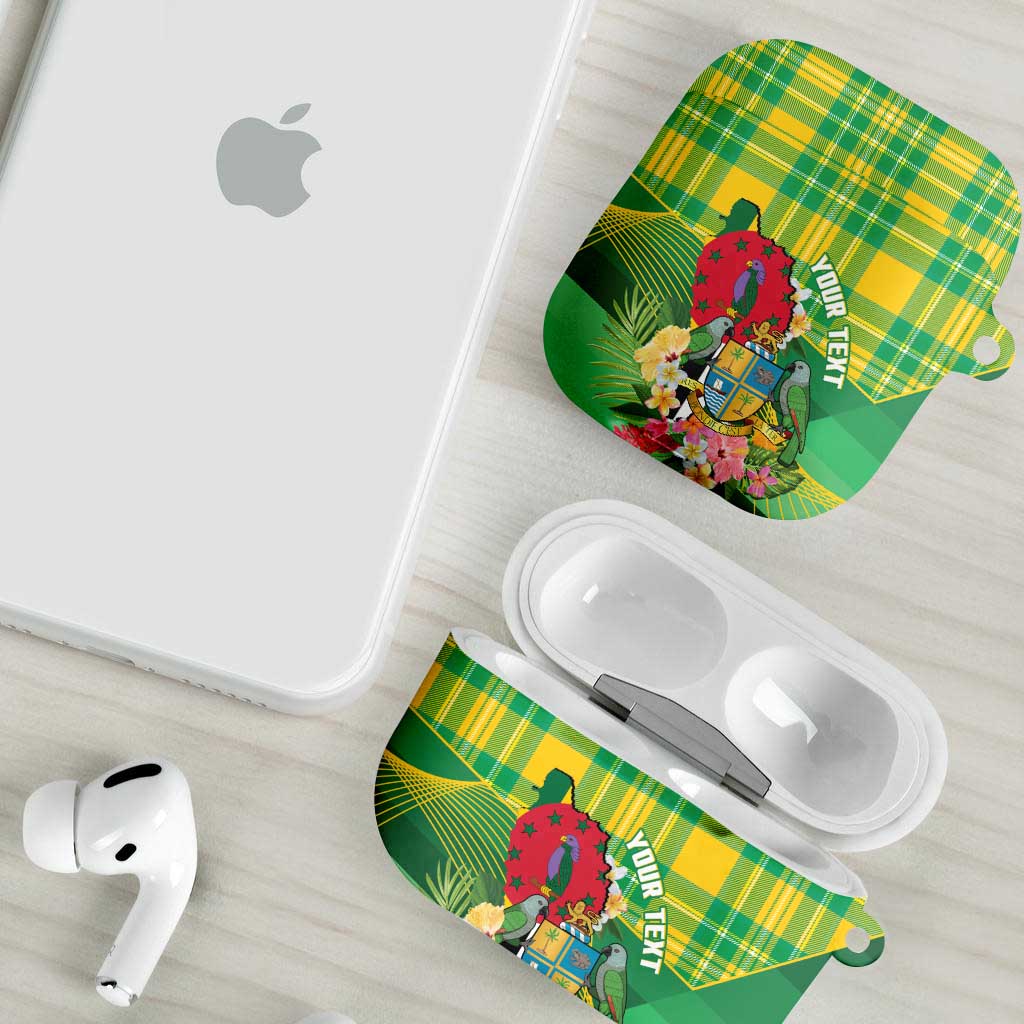 Personalized Dominica Independence Day AirPods Case Map With Coat Of Arms Madras Pattern - Wonder Print Shop