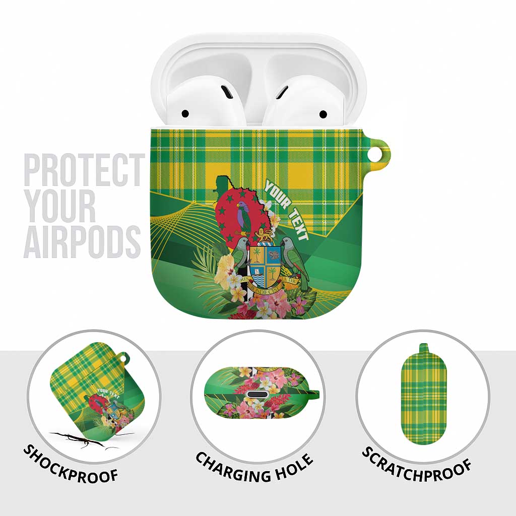 Personalized Dominica Independence Day AirPods Case Map With Coat Of Arms Madras Pattern - Wonder Print Shop