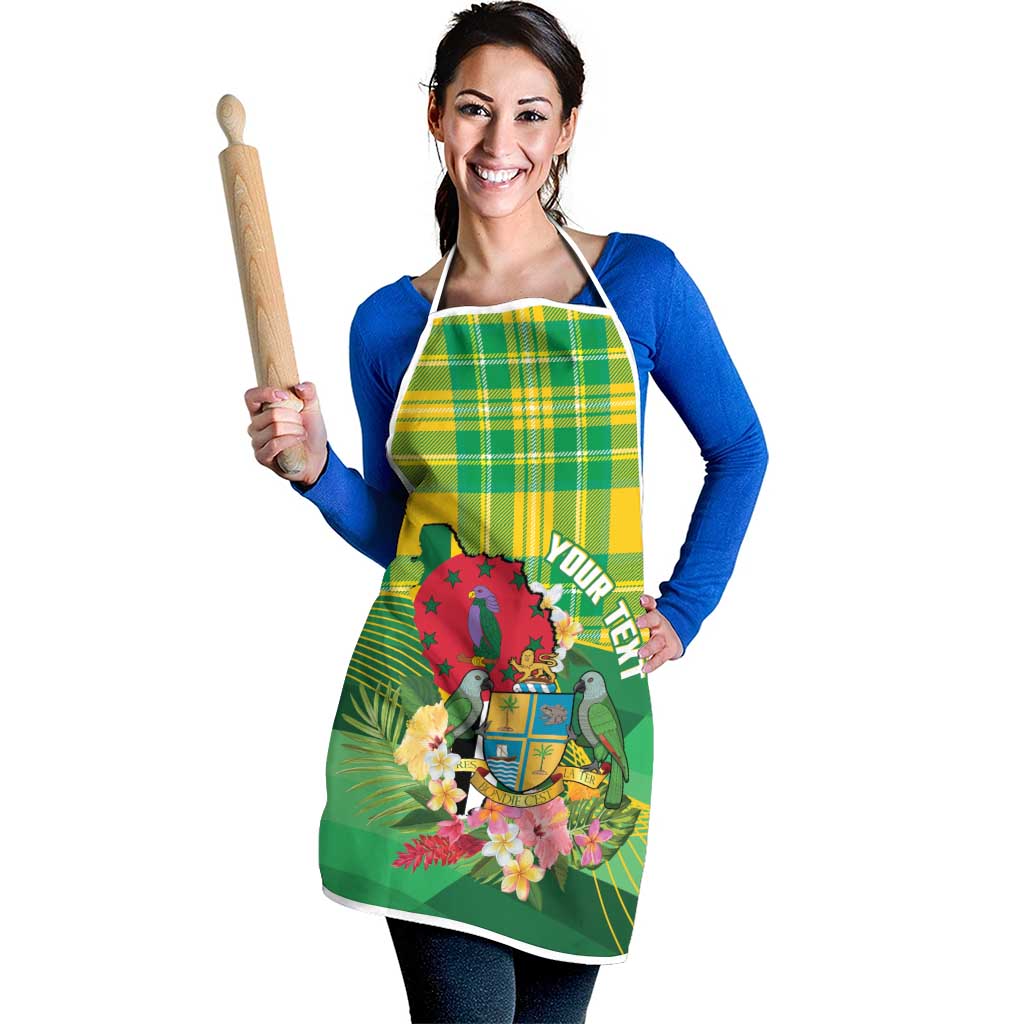 Personalized Dominica Independence Day Apron Map With Coat Of Arms Madras Pattern - Wonder Print Shop