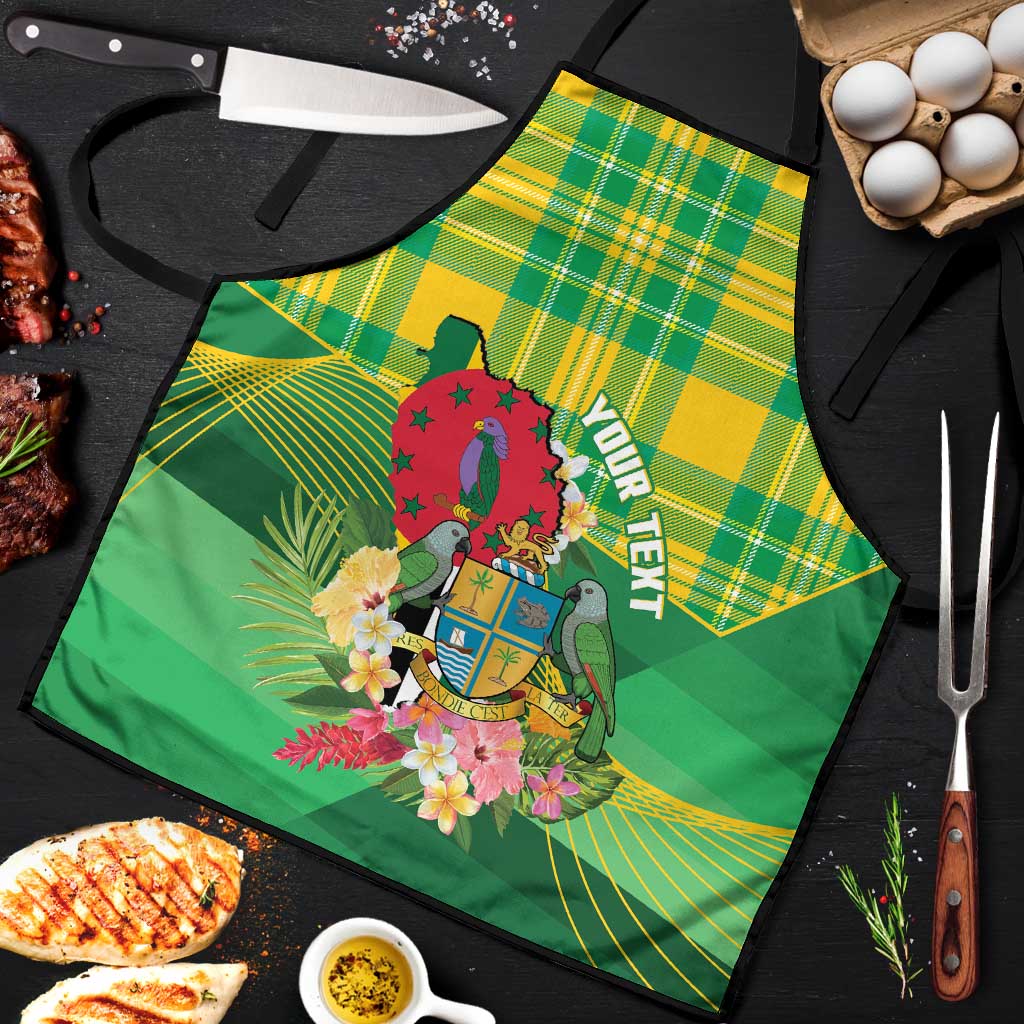 Personalized Dominica Independence Day Apron Map With Coat Of Arms Madras Pattern - Wonder Print Shop