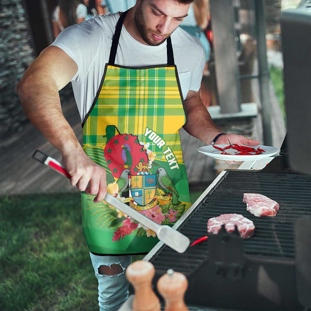 Personalized Dominica Independence Day Apron Map With Coat Of Arms Madras Pattern - Wonder Print Shop