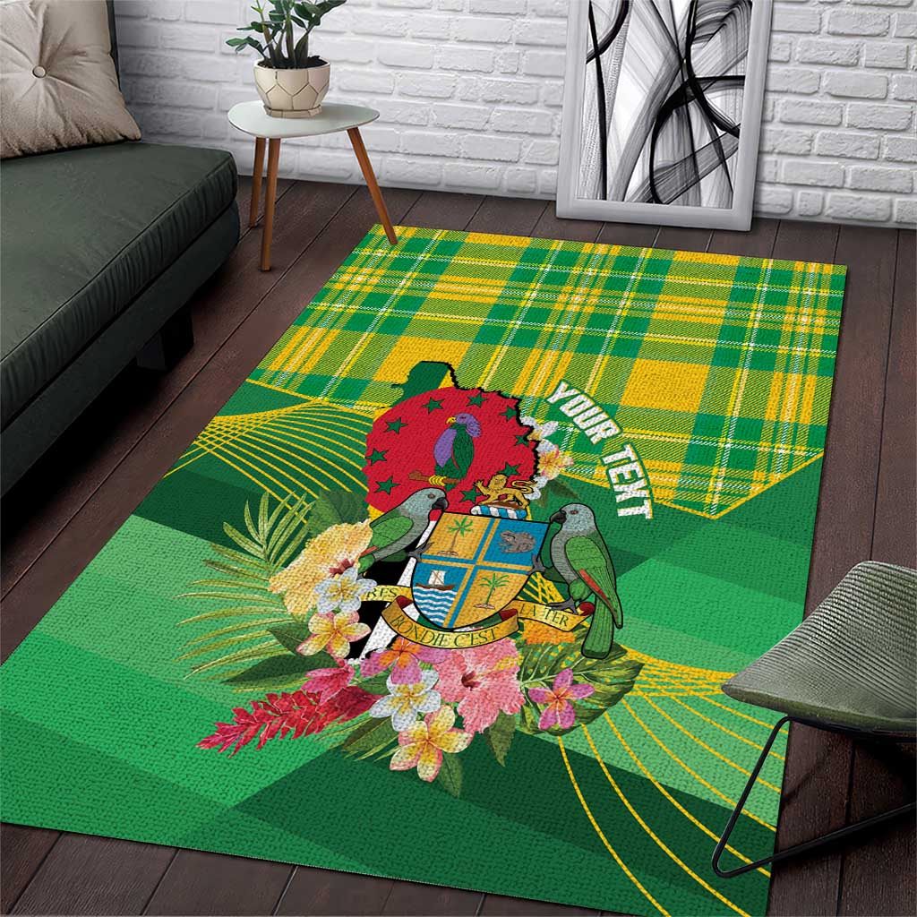 Personalized Dominica Independence Day Area Rug Map With Coat Of Arms Madras Pattern - Wonder Print Shop