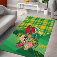 Personalized Dominica Independence Day Area Rug Map With Coat Of Arms Madras Pattern - Wonder Print Shop