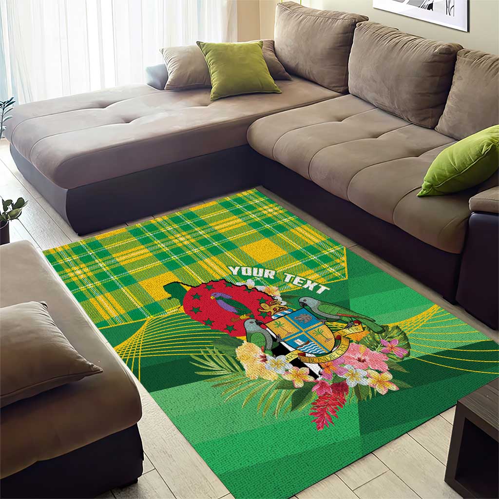 Personalized Dominica Independence Day Area Rug Map With Coat Of Arms Madras Pattern - Wonder Print Shop