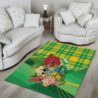 Personalized Dominica Independence Day Area Rug Map With Coat Of Arms Madras Pattern - Wonder Print Shop