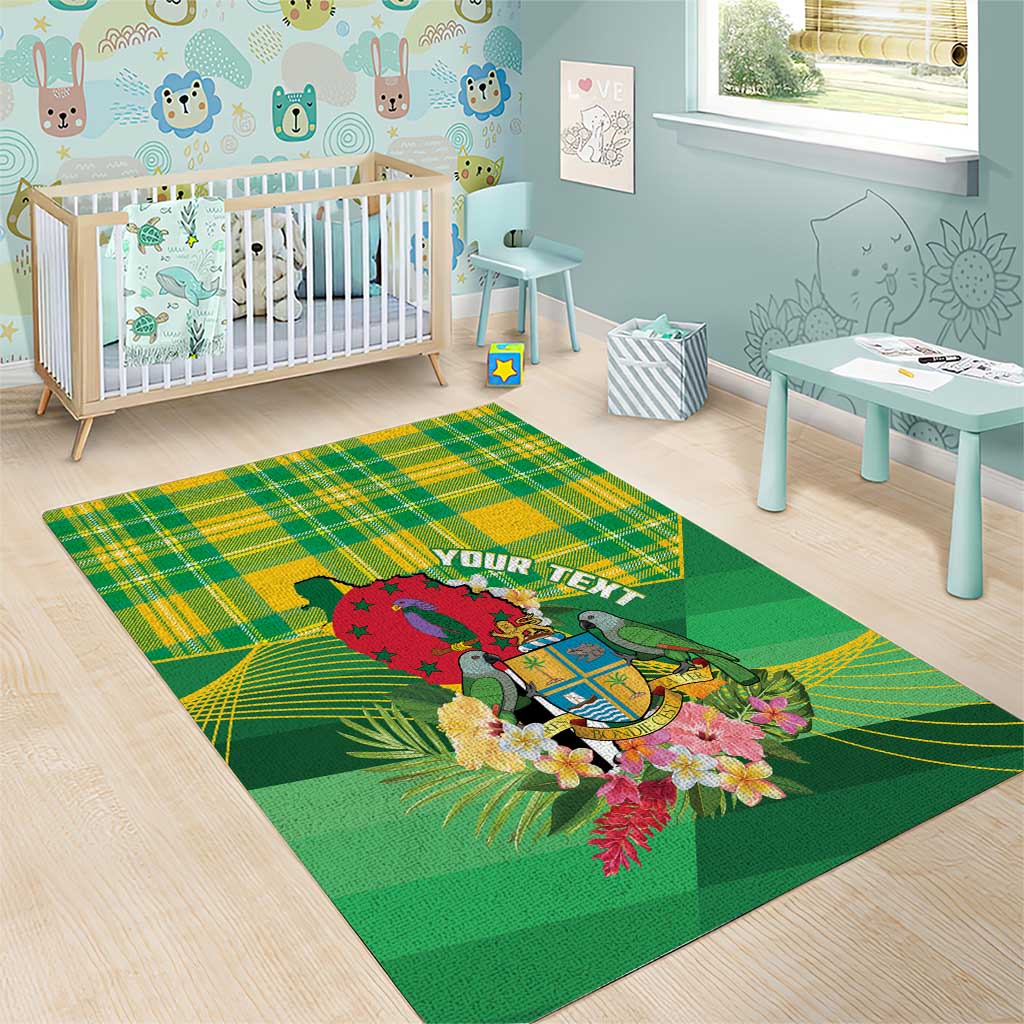 Personalized Dominica Independence Day Area Rug Map With Coat Of Arms Madras Pattern - Wonder Print Shop