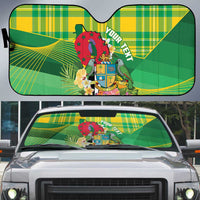 Personalized Dominica Independence Day Auto Sun Shade Map With Coat Of Arms Madras Pattern - Wonder Print Shop