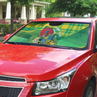 Personalized Dominica Independence Day Auto Sun Shade Map With Coat Of Arms Madras Pattern - Wonder Print Shop
