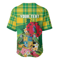 Personalized Dominica Independence Day Baseball Jersey Map With Coat Of Arms Madras Pattern - Wonder Print Shop