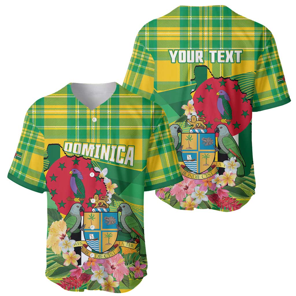 Personalized Dominica Independence Day Baseball Jersey Map With Coat Of Arms Madras Pattern - Wonder Print Shop