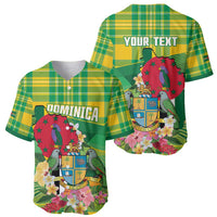 Personalized Dominica Independence Day Baseball Jersey Map With Coat Of Arms Madras Pattern - Wonder Print Shop