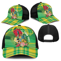 Personalized Dominica Independence Day Baseball Net Cap Map With Coat Of Arms Madras Pattern - Wonder Print Shop