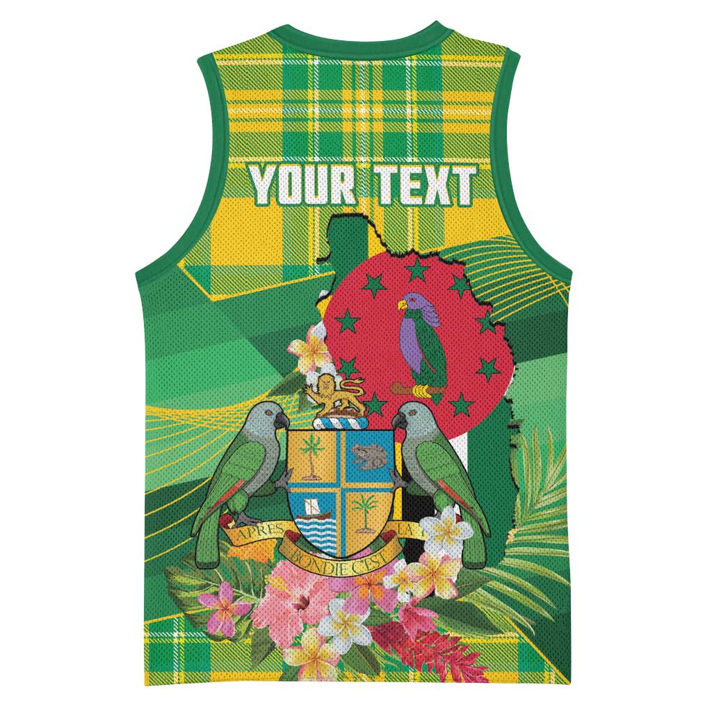 Personalized Dominica Independence Day Basketball Jersey Map With Coat Of Arms Madras Pattern - Wonder Print Shop