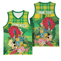 Personalized Dominica Independence Day Basketball Jersey Map With Coat Of Arms Madras Pattern - Wonder Print Shop