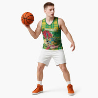 Personalized Dominica Independence Day Basketball Jersey Map With Coat Of Arms Madras Pattern - Wonder Print Shop