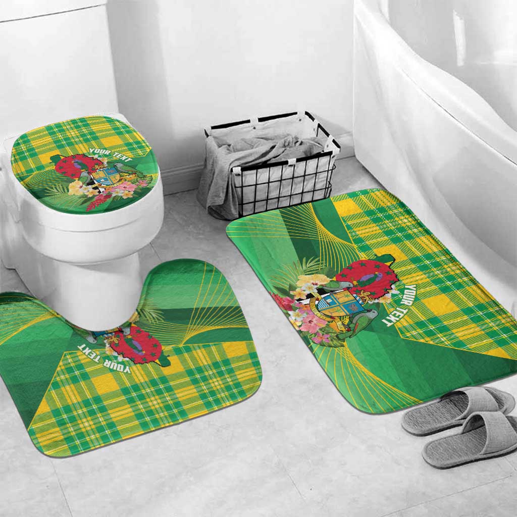 Personalized Dominica Independence Day Bathroom Set Map With Coat Of Arms Madras Pattern - Wonder Print Shop
