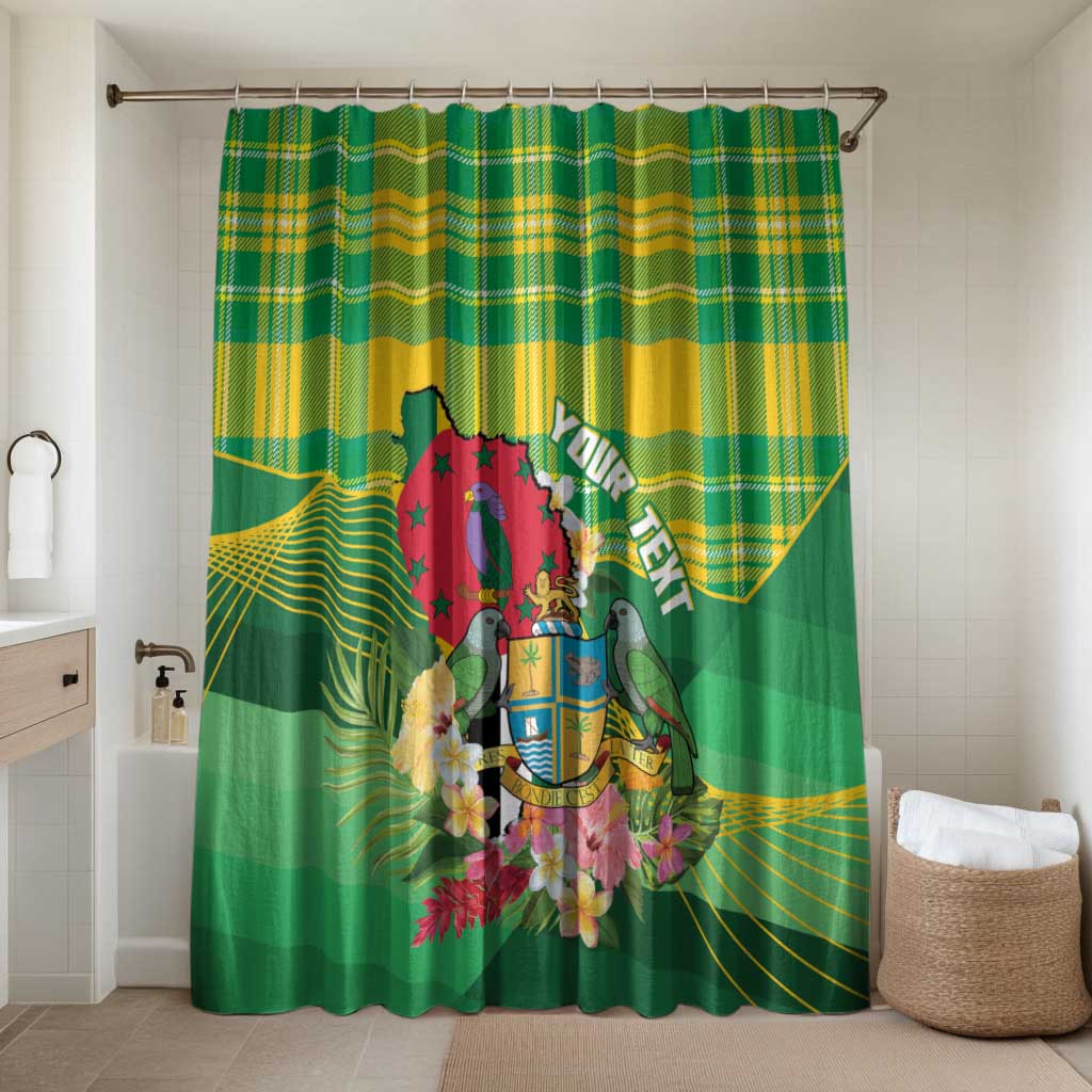 Personalized Dominica Independence Day Bathroom Set Map With Coat Of Arms Madras Pattern - Wonder Print Shop
