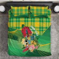 Personalized Dominica Independence Day Bedding Set Map With Coat Of Arms Madras Pattern - Wonder Print Shop