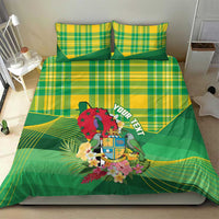 Personalized Dominica Independence Day Bedding Set Map With Coat Of Arms Madras Pattern - Wonder Print Shop