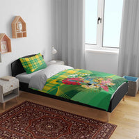 Personalized Dominica Independence Day Bedding Set Map With Coat Of Arms Madras Pattern - Wonder Print Shop