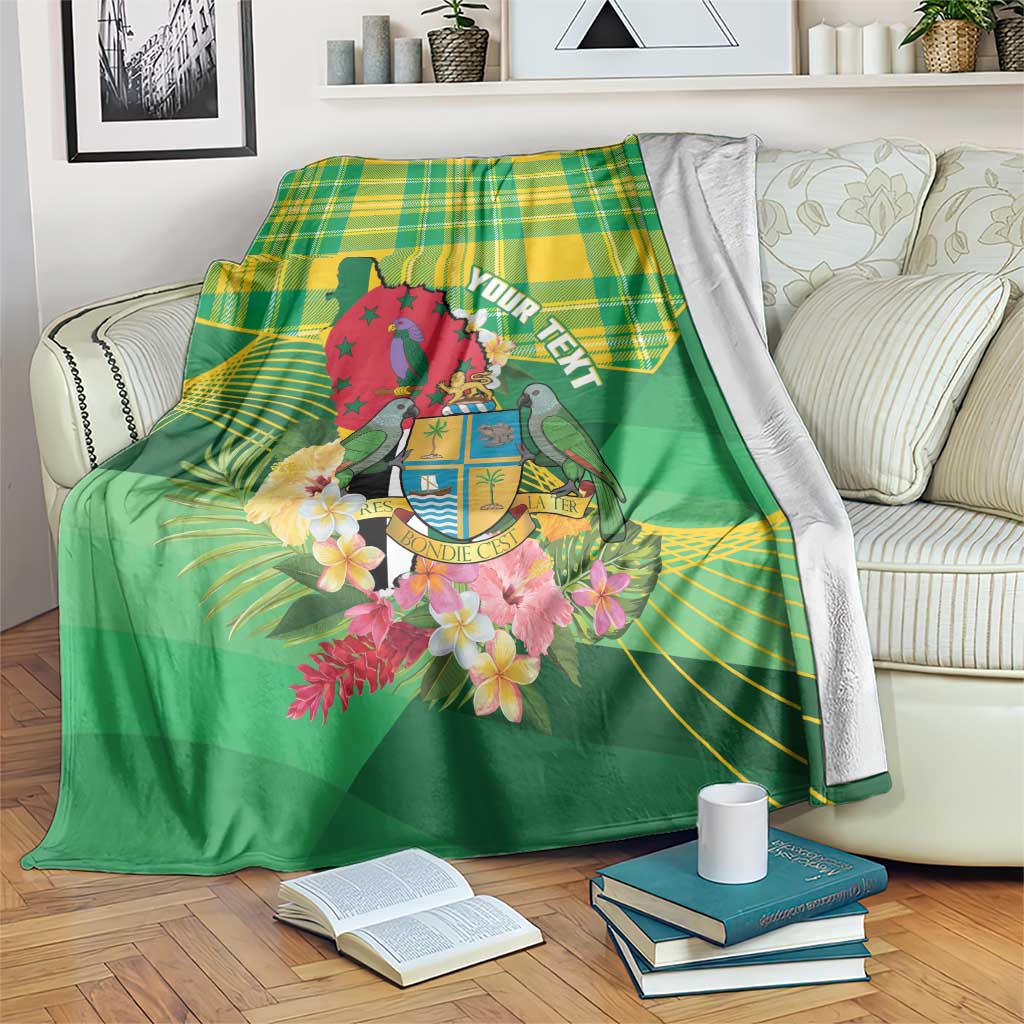 Personalized Dominica Independence Day Blanket Map With Coat Of Arms Madras Pattern - Wonder Print Shop