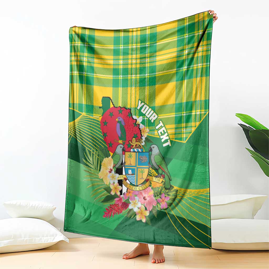 Personalized Dominica Independence Day Blanket Map With Coat Of Arms Madras Pattern - Wonder Print Shop