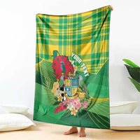 Personalized Dominica Independence Day Blanket Map With Coat Of Arms Madras Pattern - Wonder Print Shop