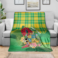 Personalized Dominica Independence Day Blanket Map With Coat Of Arms Madras Pattern - Wonder Print Shop