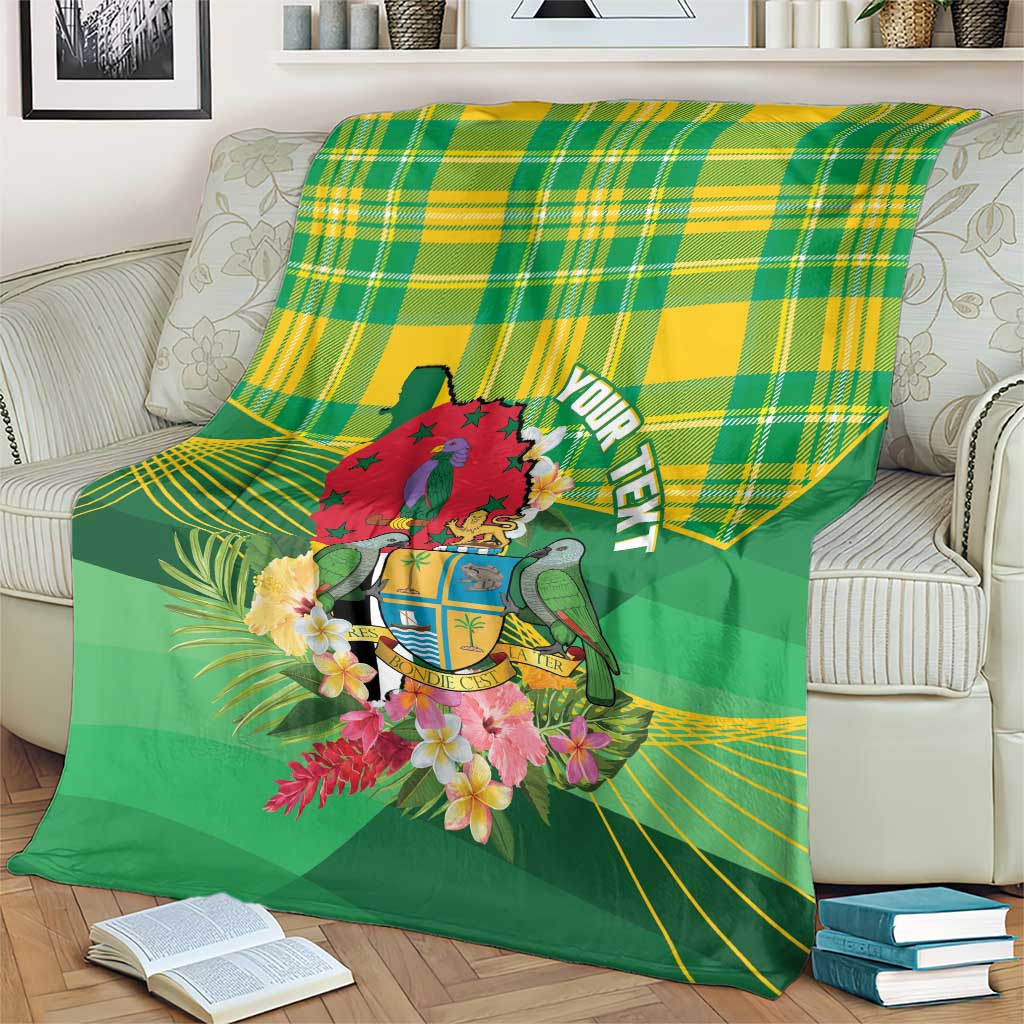 Personalized Dominica Independence Day Blanket Map With Coat Of Arms Madras Pattern - Wonder Print Shop