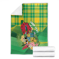 Personalized Dominica Independence Day Blanket Map With Coat Of Arms Madras Pattern - Wonder Print Shop