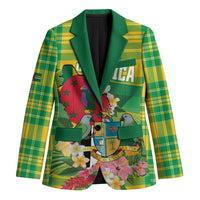 Personalized Dominica Independence Day Blazer Map With Coat Of Arms Madras Pattern - Wonder Print Shop