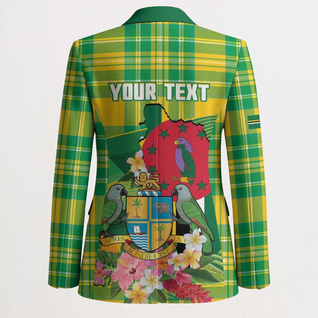 Personalized Dominica Independence Day Blazer Map With Coat Of Arms Madras Pattern - Wonder Print Shop