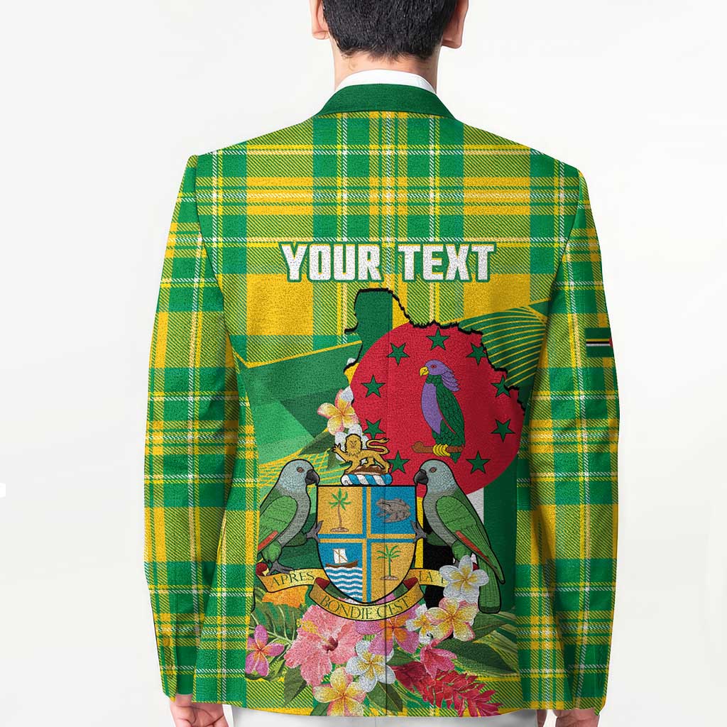 Personalized Dominica Independence Day Blazer Map With Coat Of Arms Madras Pattern - Wonder Print Shop