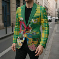 Personalized Dominica Independence Day Blazer Map With Coat Of Arms Madras Pattern - Wonder Print Shop