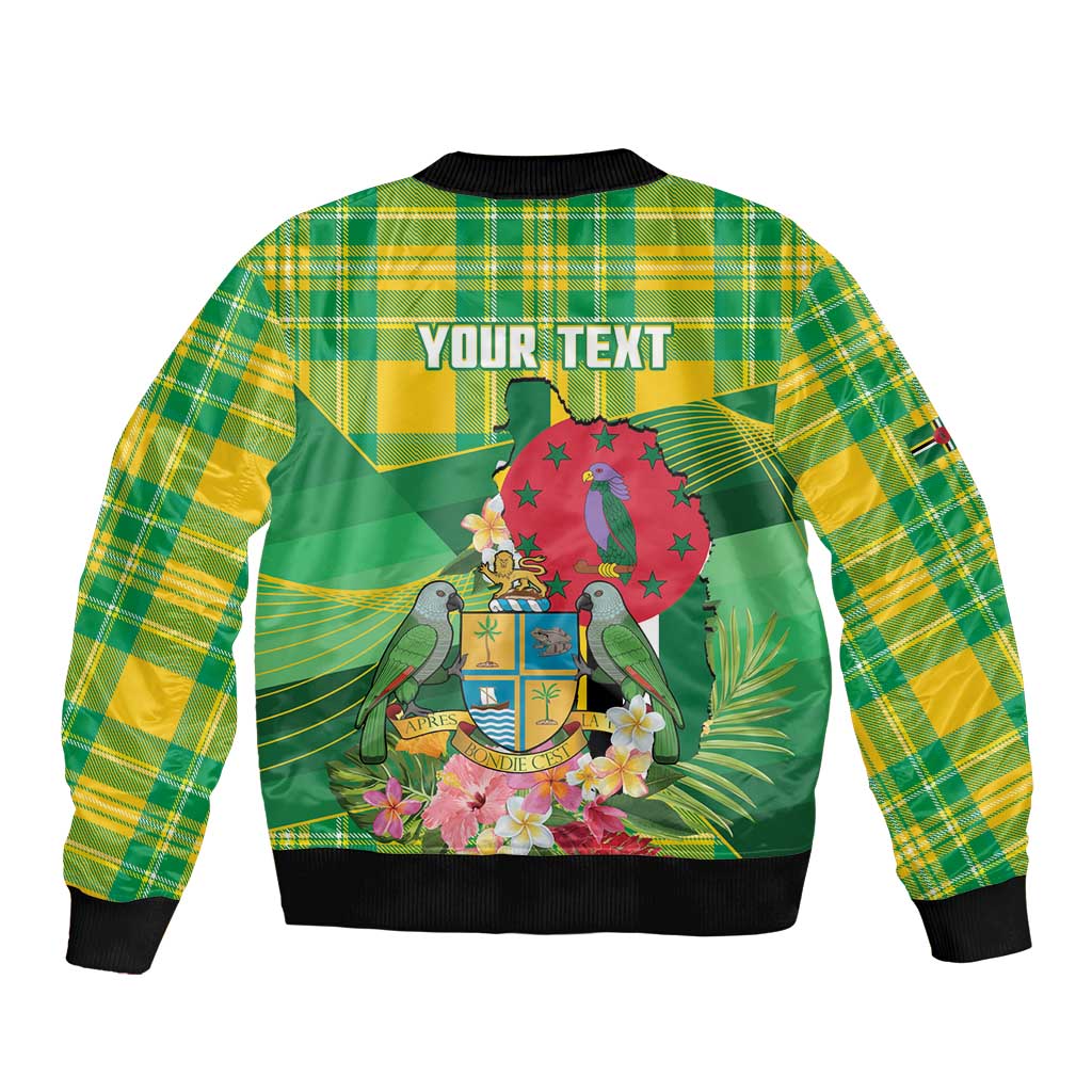 Personalized Dominica Independence Day Bomber Jacket Map With Coat Of Arms Madras Pattern - Wonder Print Shop