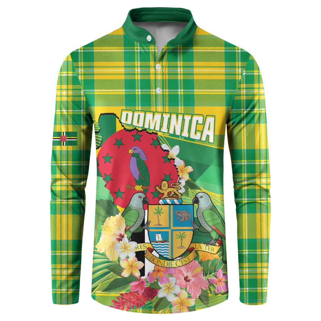 Personalized Dominica Independence Day Button Sweatshirt Map With Coat Of Arms Madras Pattern - Wonder Print Shop