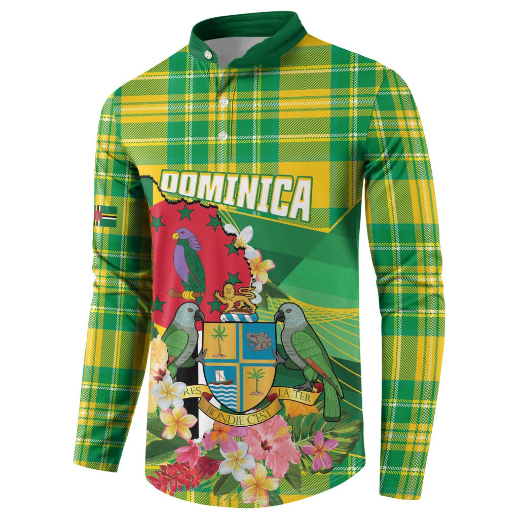 Personalized Dominica Independence Day Button Sweatshirt Map With Coat Of Arms Madras Pattern - Wonder Print Shop