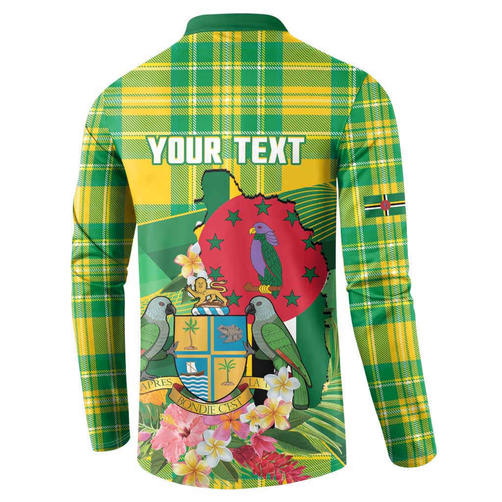 Personalized Dominica Independence Day Button Sweatshirt Map With Coat Of Arms Madras Pattern - Wonder Print Shop