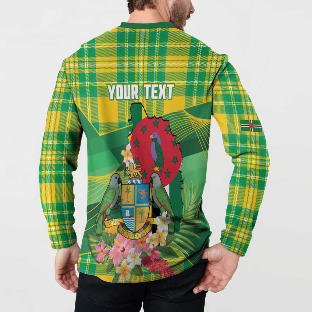 Personalized Dominica Independence Day Button Sweatshirt Map With Coat Of Arms Madras Pattern - Wonder Print Shop