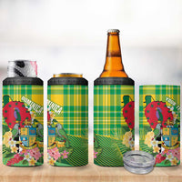 Personalized Dominica Independence Day 4 in 1 Can Cooler Tumbler Map With Coat Of Arms Madras Pattern - Wonder Print Shop