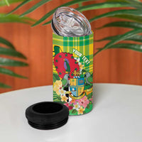 Personalized Dominica Independence Day 4 in 1 Can Cooler Tumbler Map With Coat Of Arms Madras Pattern - Wonder Print Shop